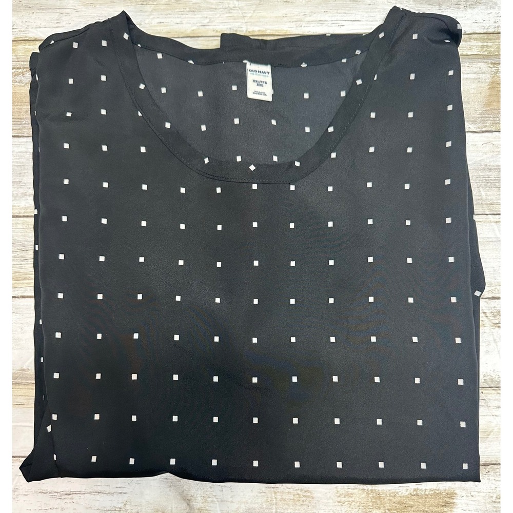 Old Navy Womens XXL Black White Square Print Short Sleeve Scoop Neck Blouse‎ New